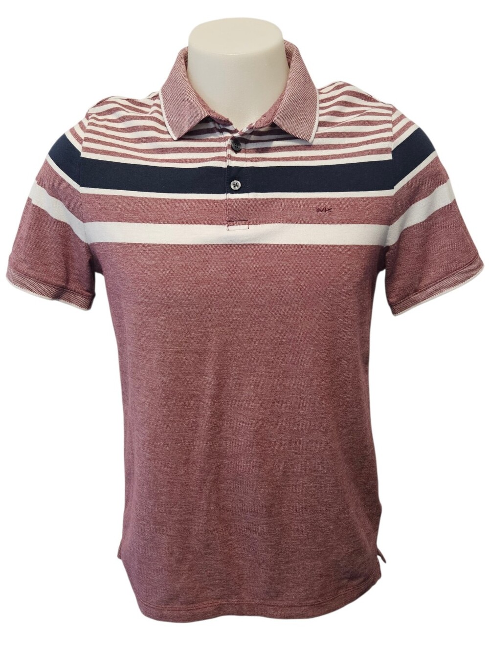 MICHAEL KORS BIRDSEYE COTTON BLEND STRIPED POLO SHIRT‎ MEN'S MEDIUM BURGUNDY